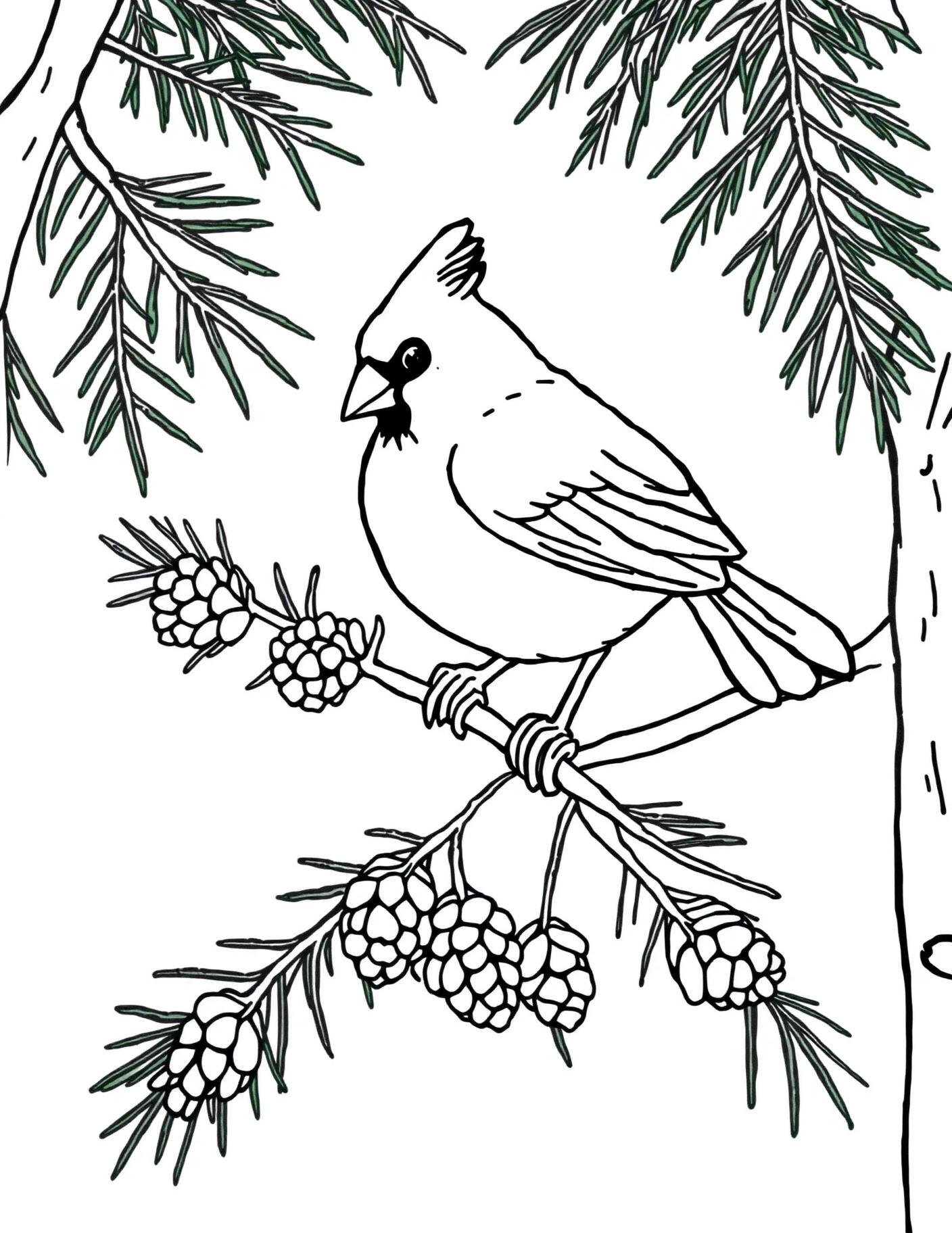 Cardinal on Pine Coloring Page cover