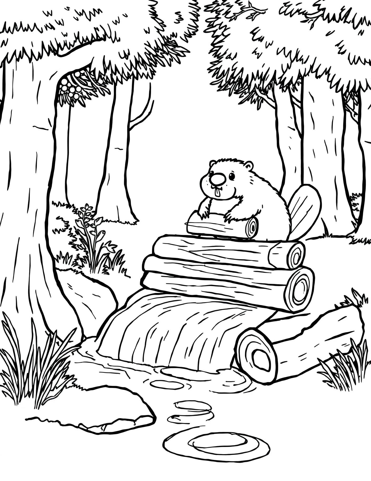 Beaver Building a Dam Coloring Page cover