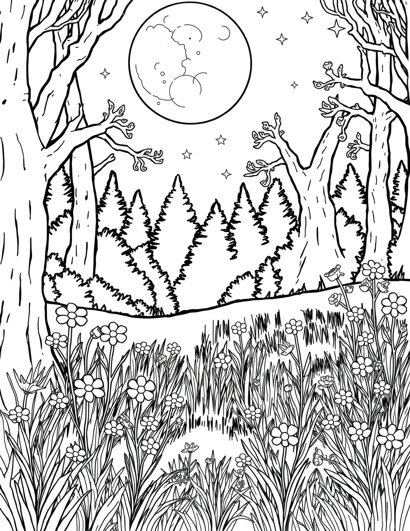 Moonlit Meadow Coloring Page cover