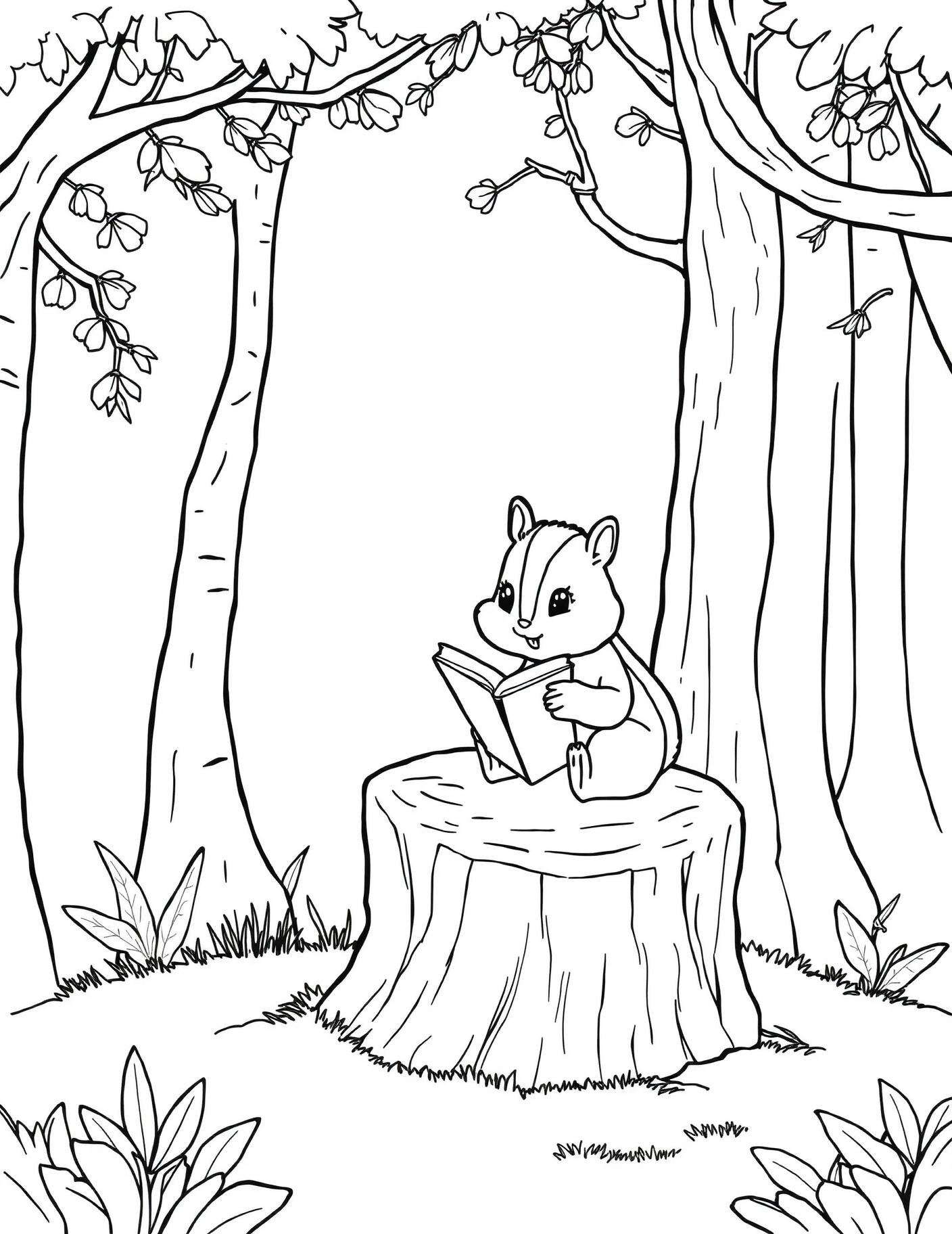 Chipmunk Reading a Book Coloring Page cover