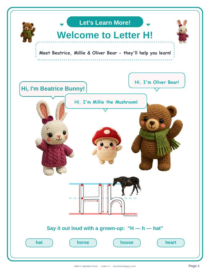 Letter H pack sample page 1