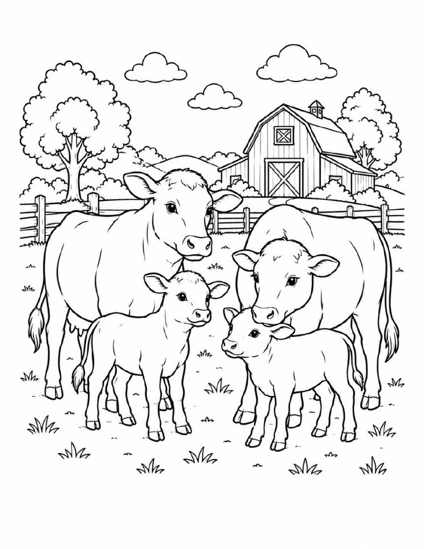 Farm Coloring Page 30 — Cow Family in the Pasture cover