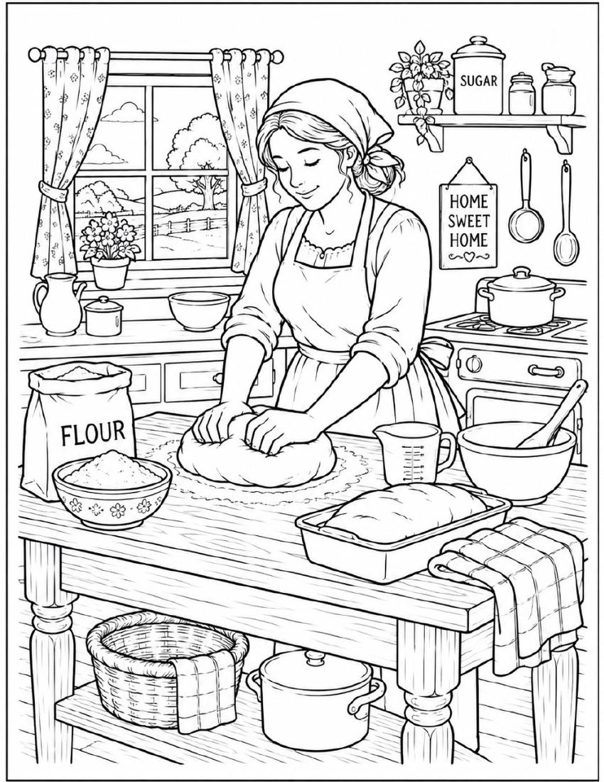Farm Coloring Page 39 — Farmhouse Bread Baking cover