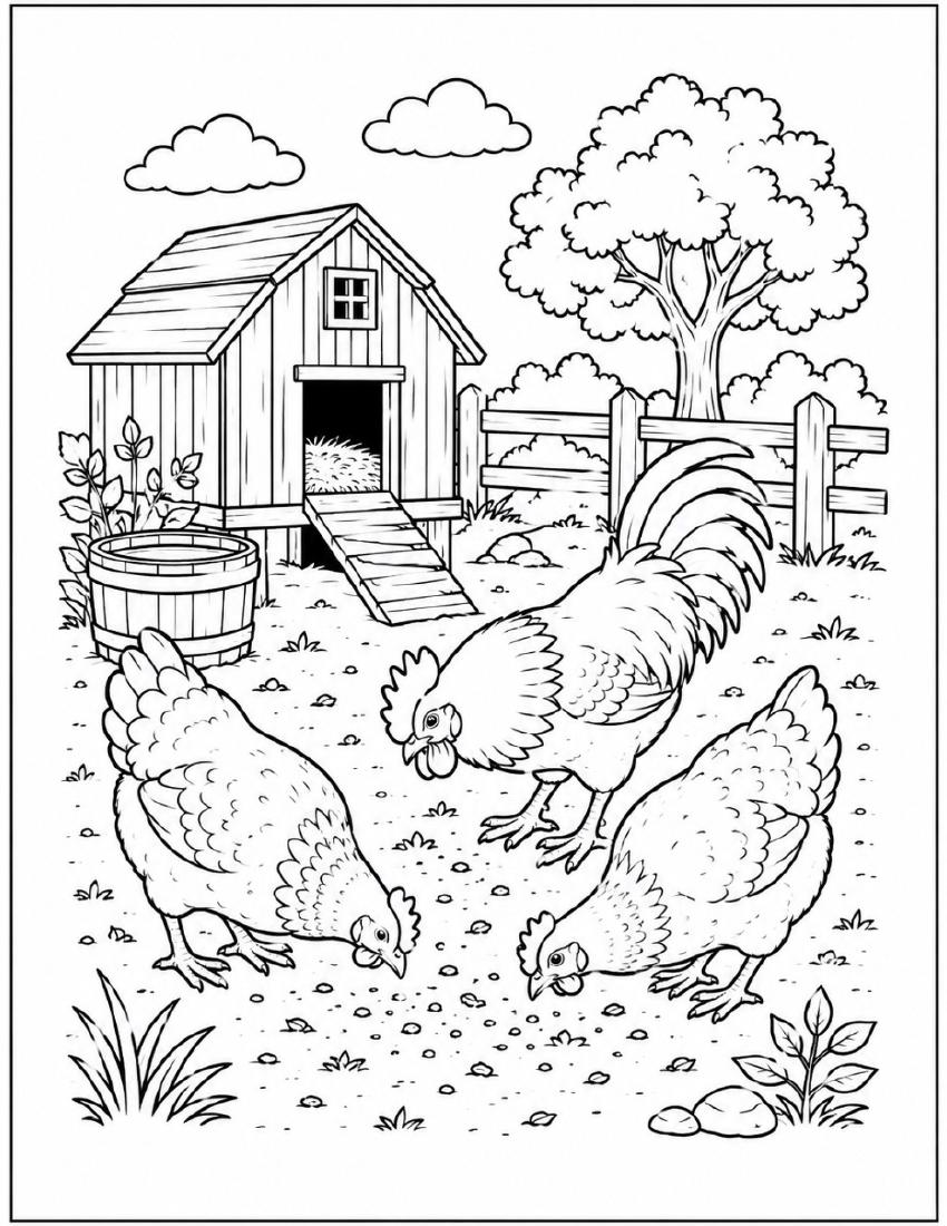 Farm Coloring Page 45 — Hens in the Chicken Coop cover