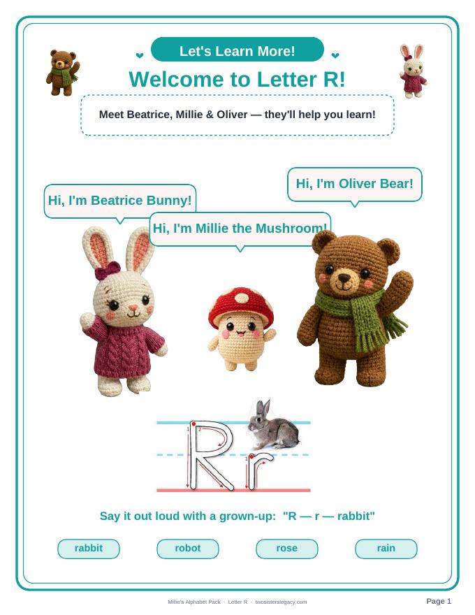 Letter R pack sample page 1