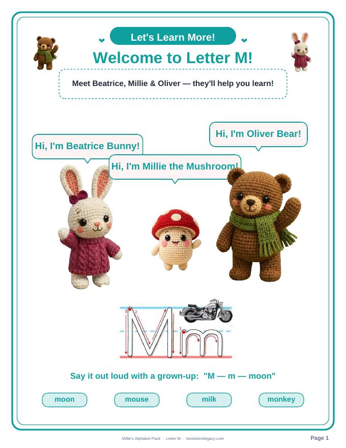 Letter M pack sample page 1