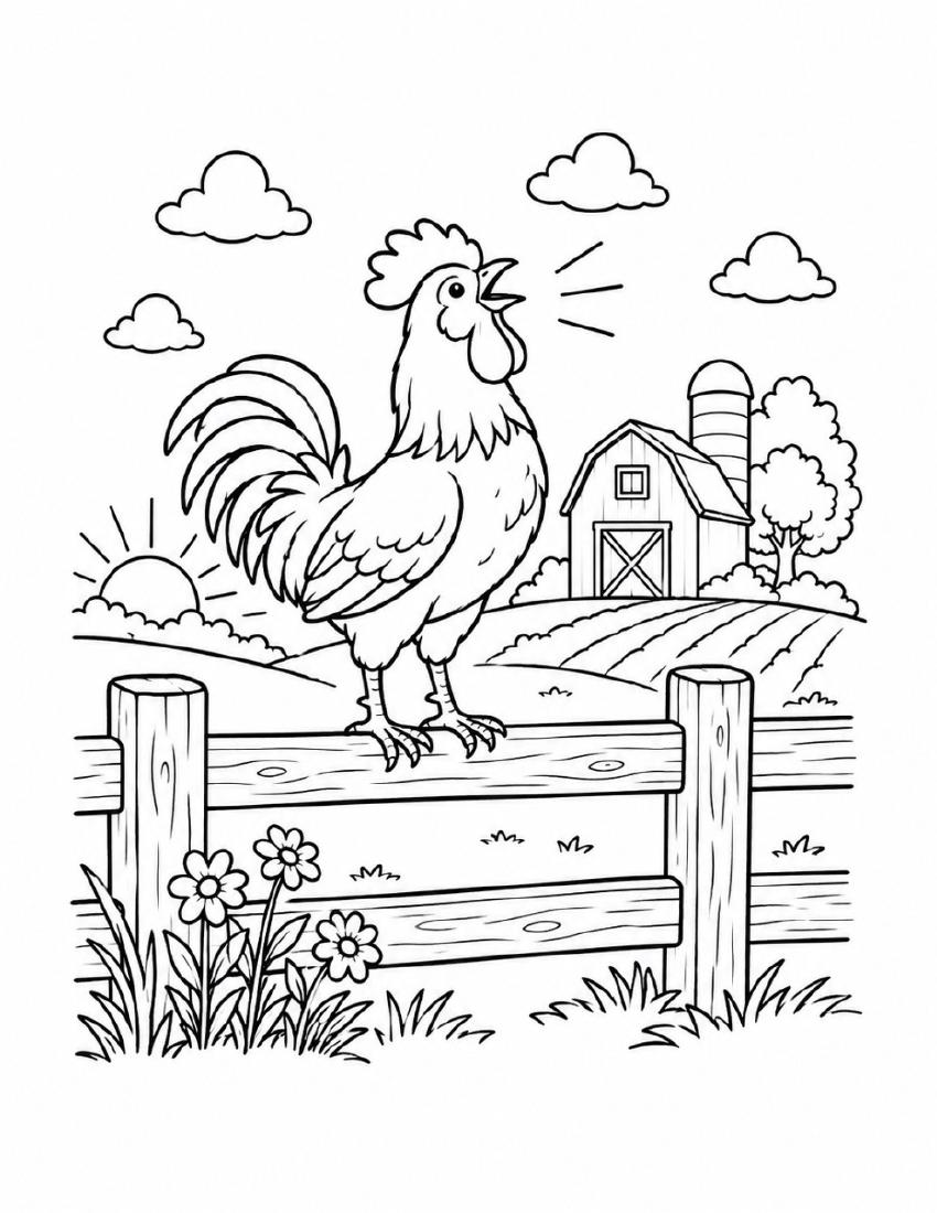 Farm Coloring Page 32 — Rooster on the Fence cover