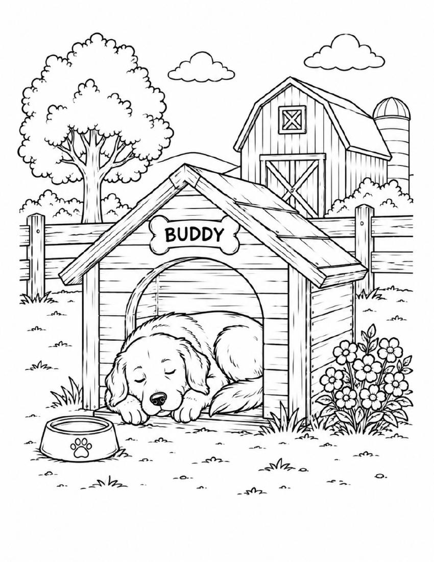 Farm Coloring Page 21 — Buddy in the Doghouse cover