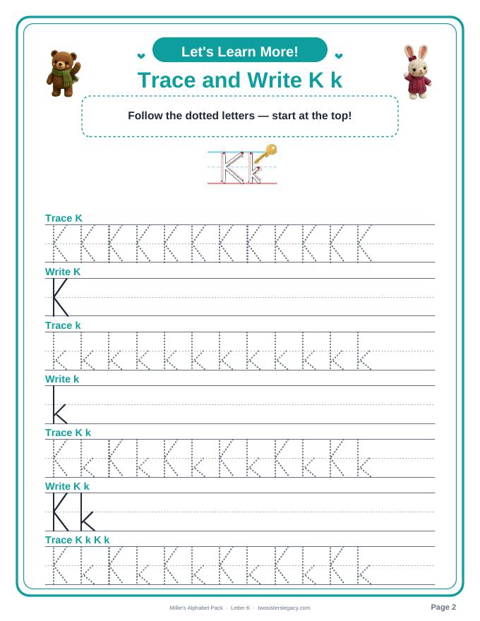 Letter K pack sample page 2