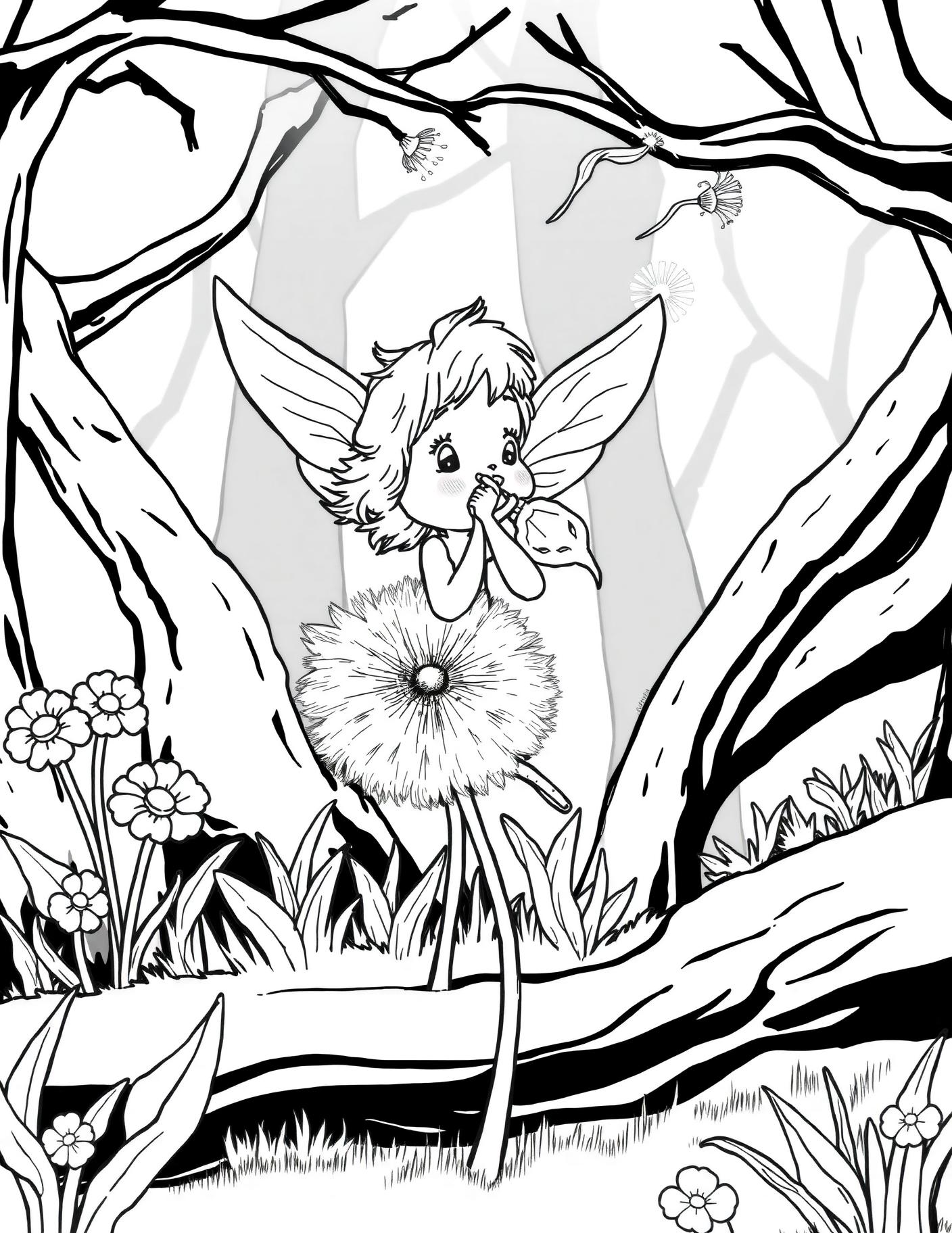 Sprite Blowing Dandelion Seeds Coloring Page cover