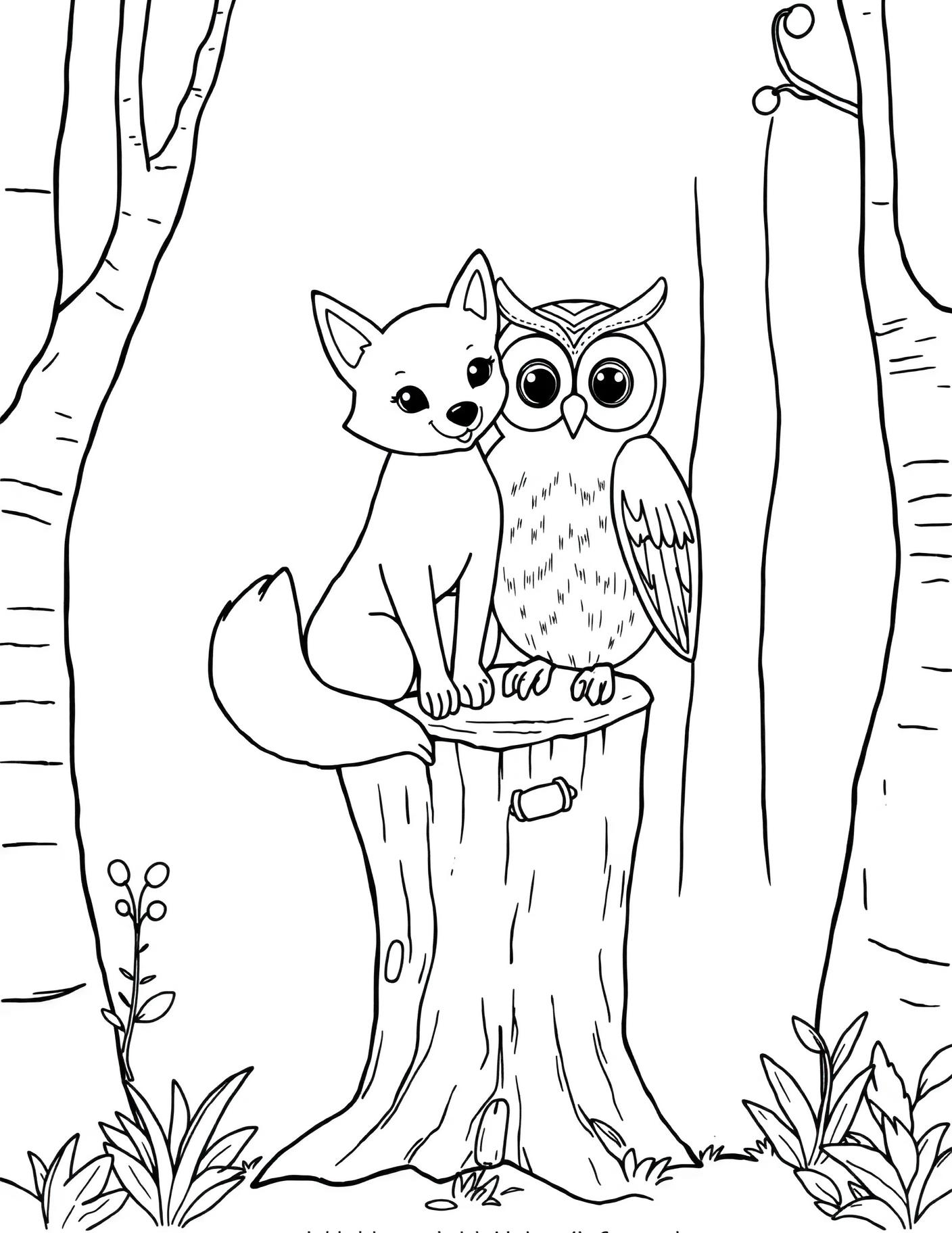 Fox and Owl Friends Coloring Page cover
