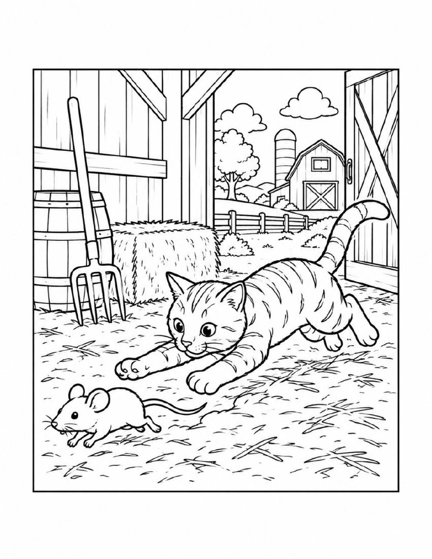 Farm Coloring Page 33 — Barn Cat & Mouse cover