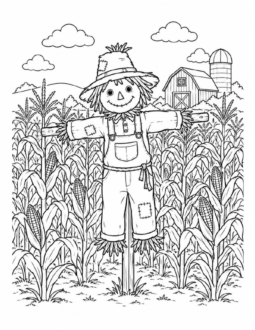 Farm Coloring Page 26 — Scarecrow in the Cornfield cover