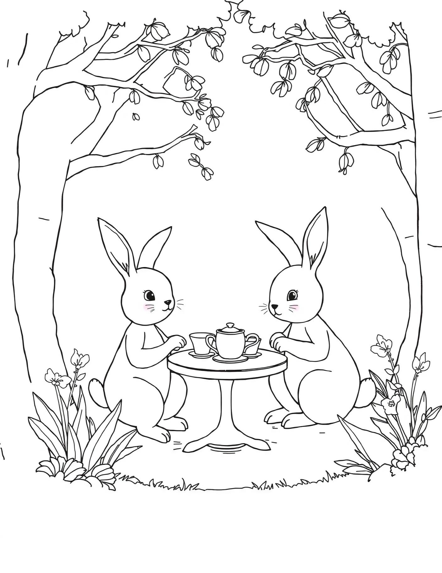 Rabbit Tea for Two Coloring Page cover
