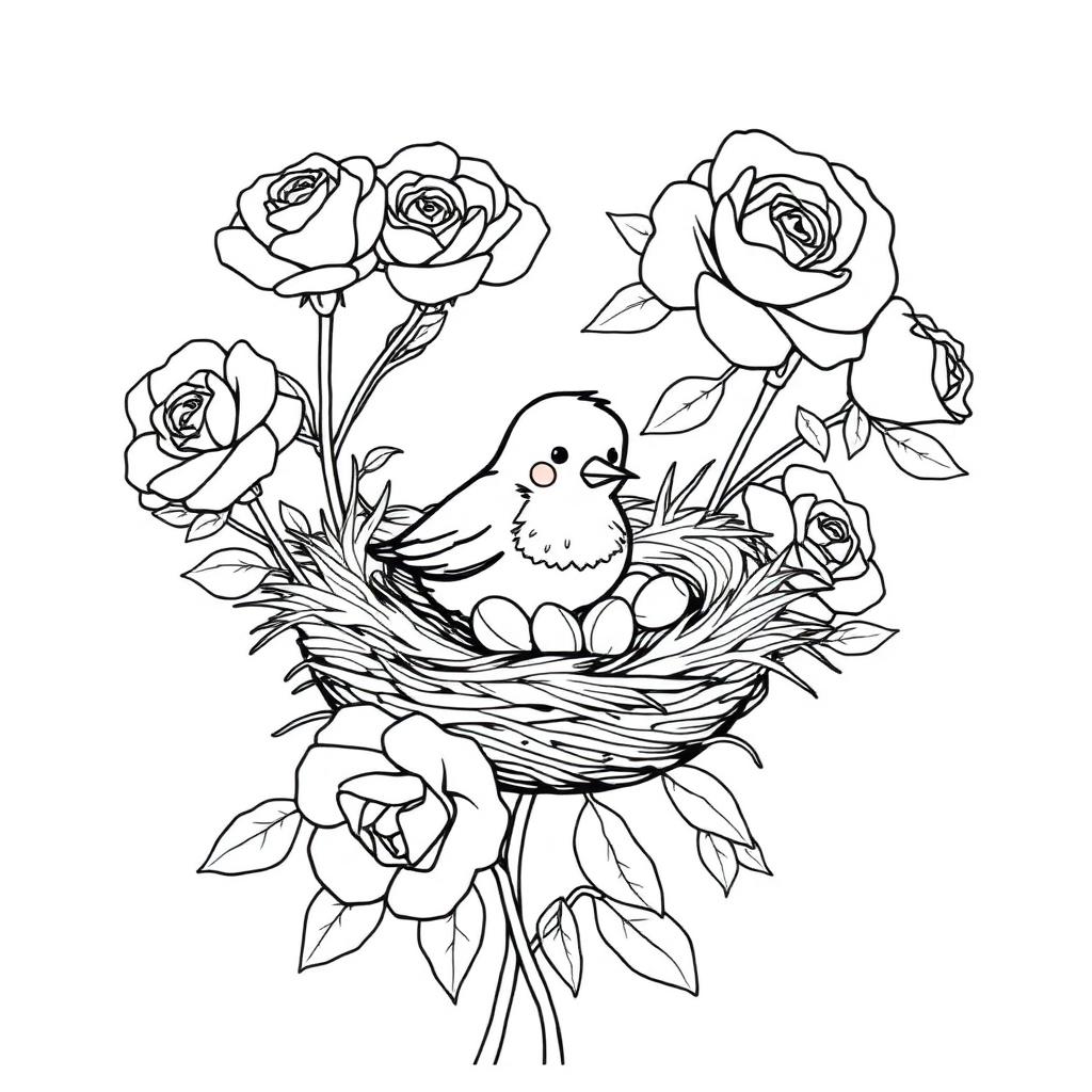 Robin's Nest in Roses Coloring Page cover