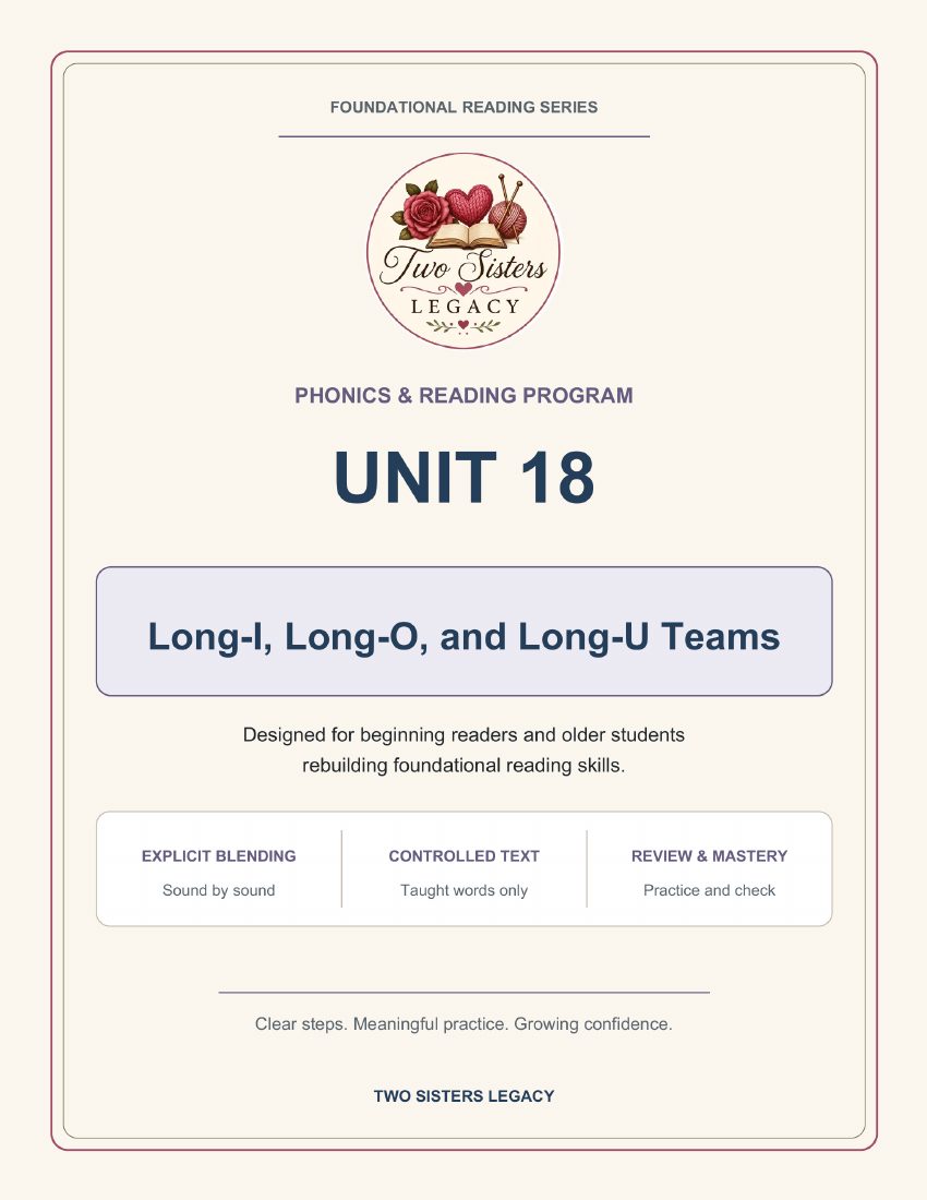 Reading Program Unit 18: Long-I, Long-O, and Long-U Teams cover