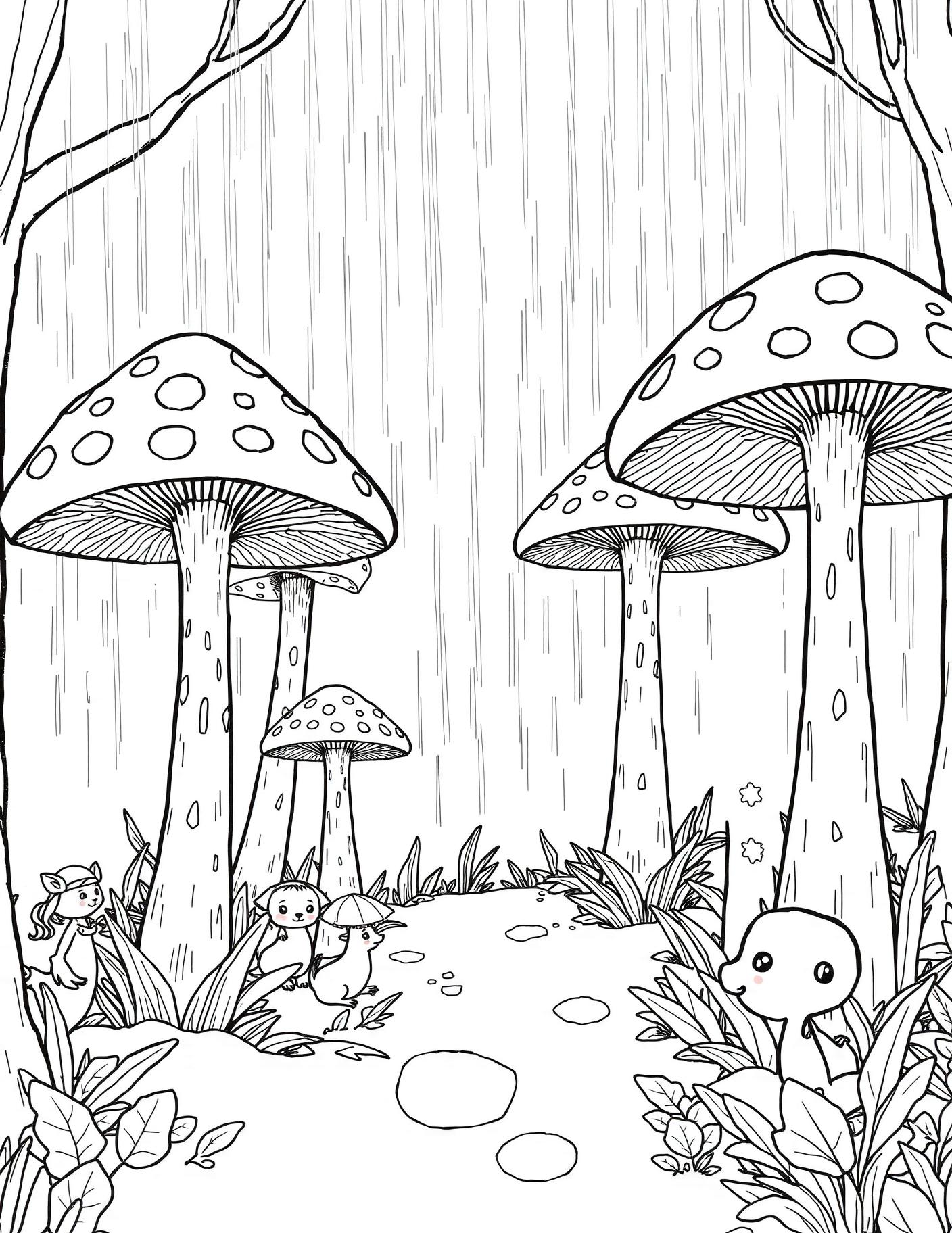 Mushroom Umbrellas in Rain Coloring Page cover