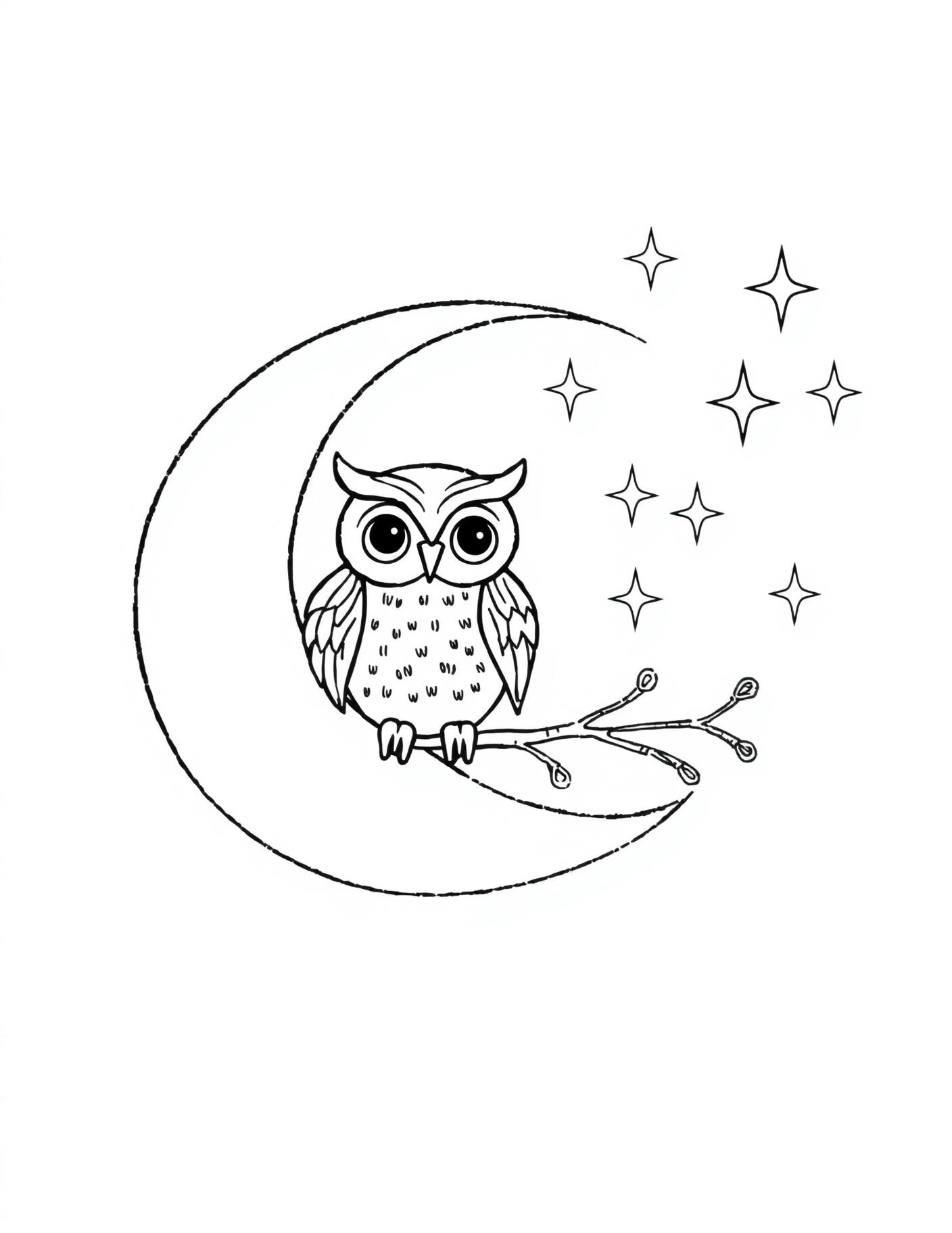 Owl on a Crescent Moon Coloring Page cover