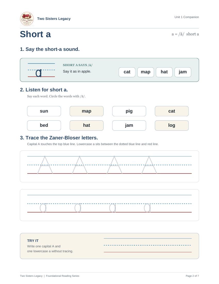 Free short-a practice pack worksheet preview 1