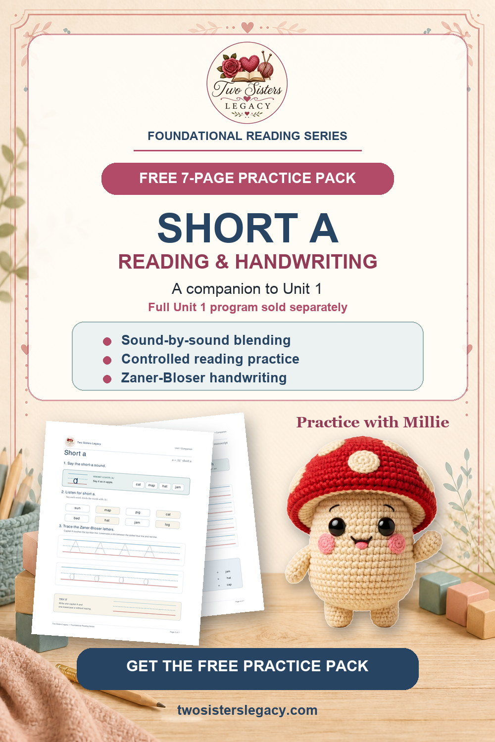 Free 7-page short-a reading and handwriting practice pack — a companion to Unit 1