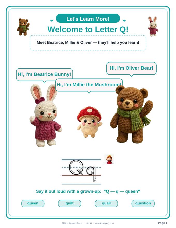 Letter Q pack sample page 1