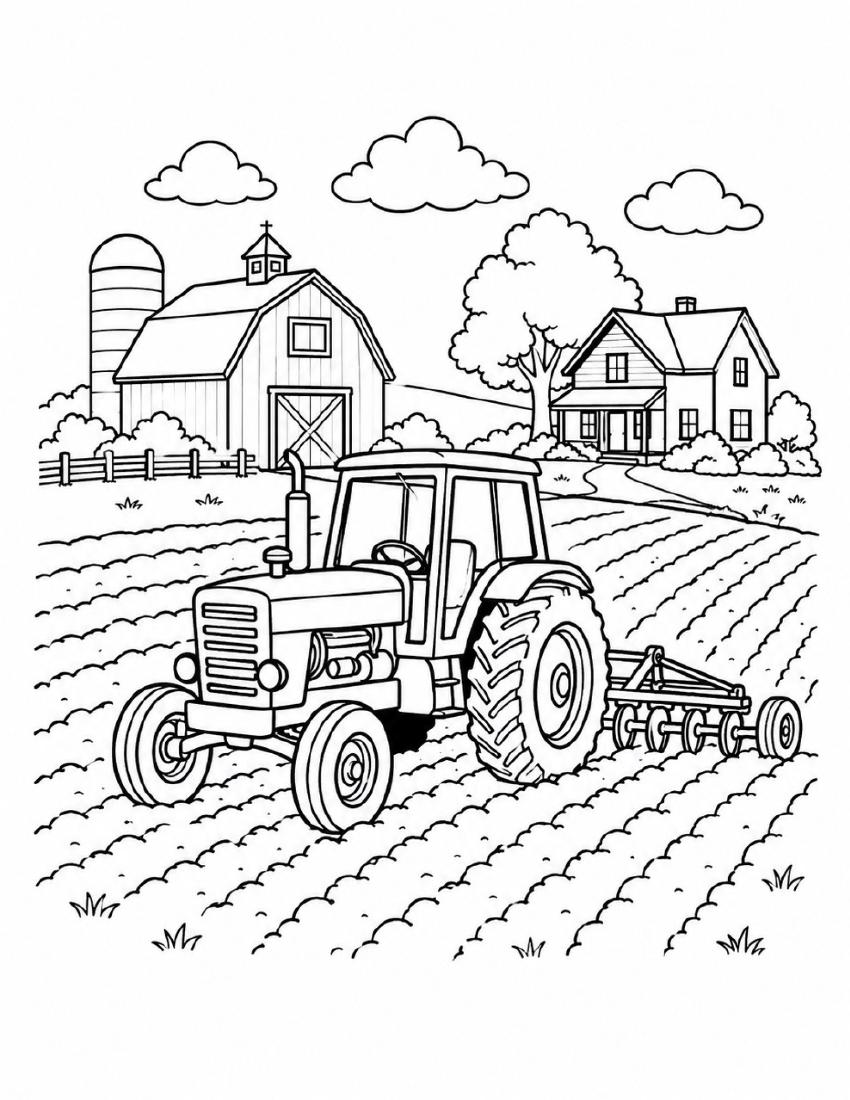 Farm Coloring Page 34 — Tractor in the Fields cover