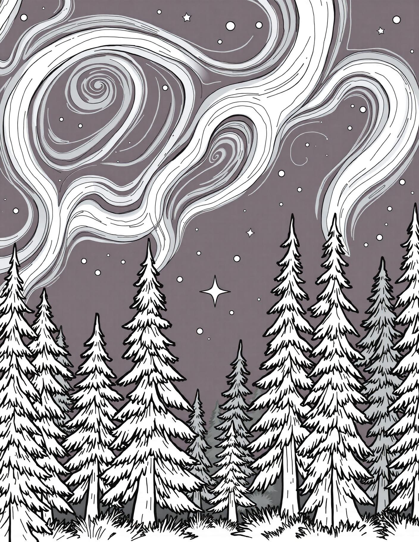 Aurora Over Pines Coloring Page cover