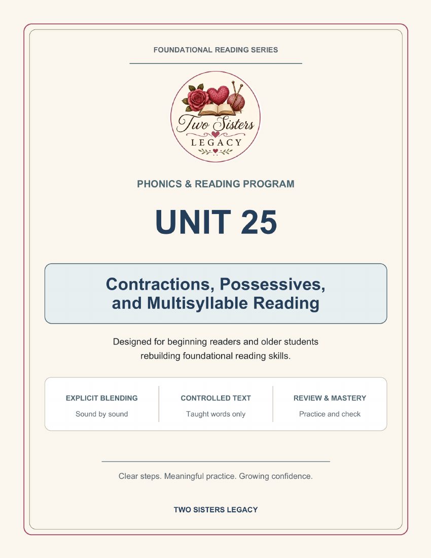 Reading Program Unit 25: Contractions, Possessives & Multisyllable Reading cover