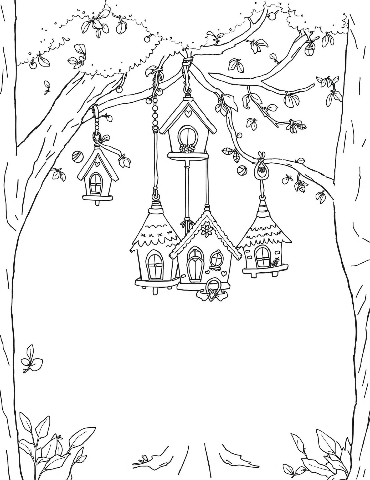 Bird House Village Coloring Page cover