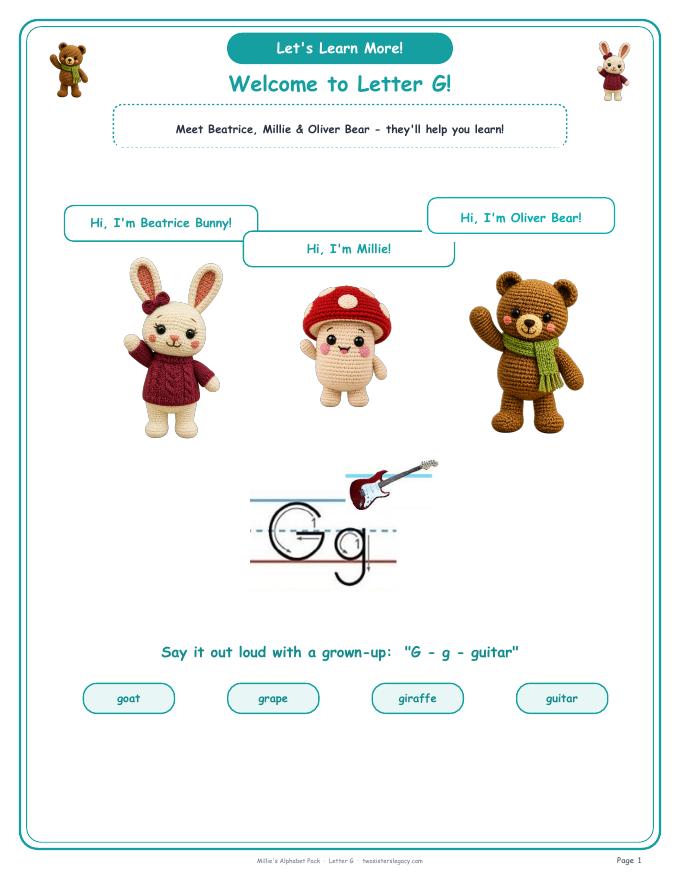 Letter G pack sample page 1
