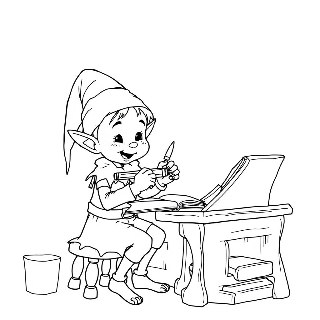 Elf Sharpening a Pencil Coloring Page cover