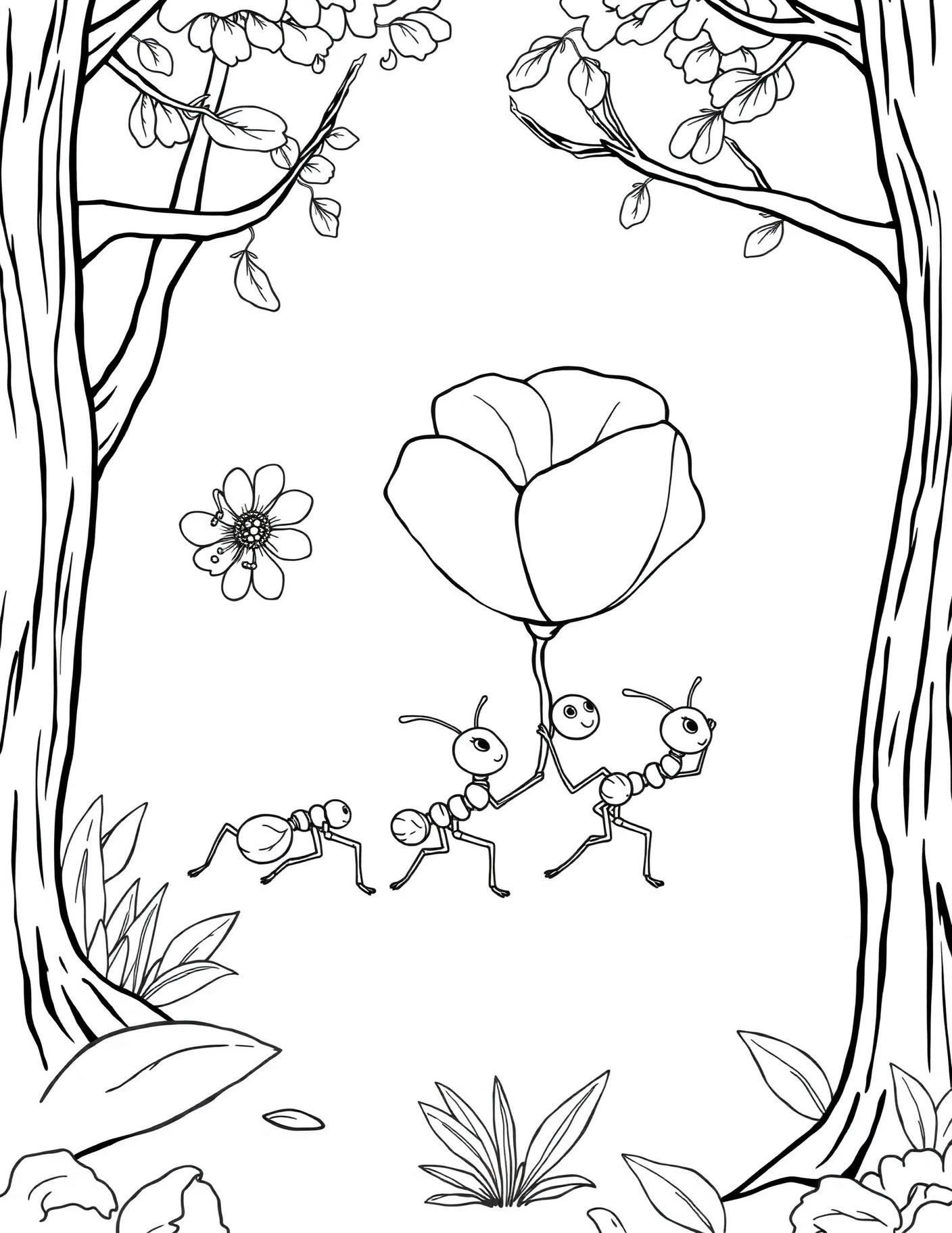 Ants Carrying Petals Coloring Page cover