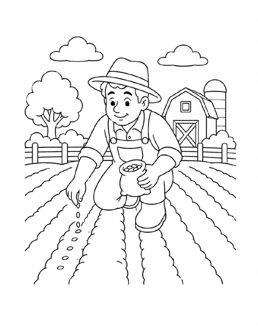 Farm Coloring Page 37 — Farmer Sowing Seeds cover