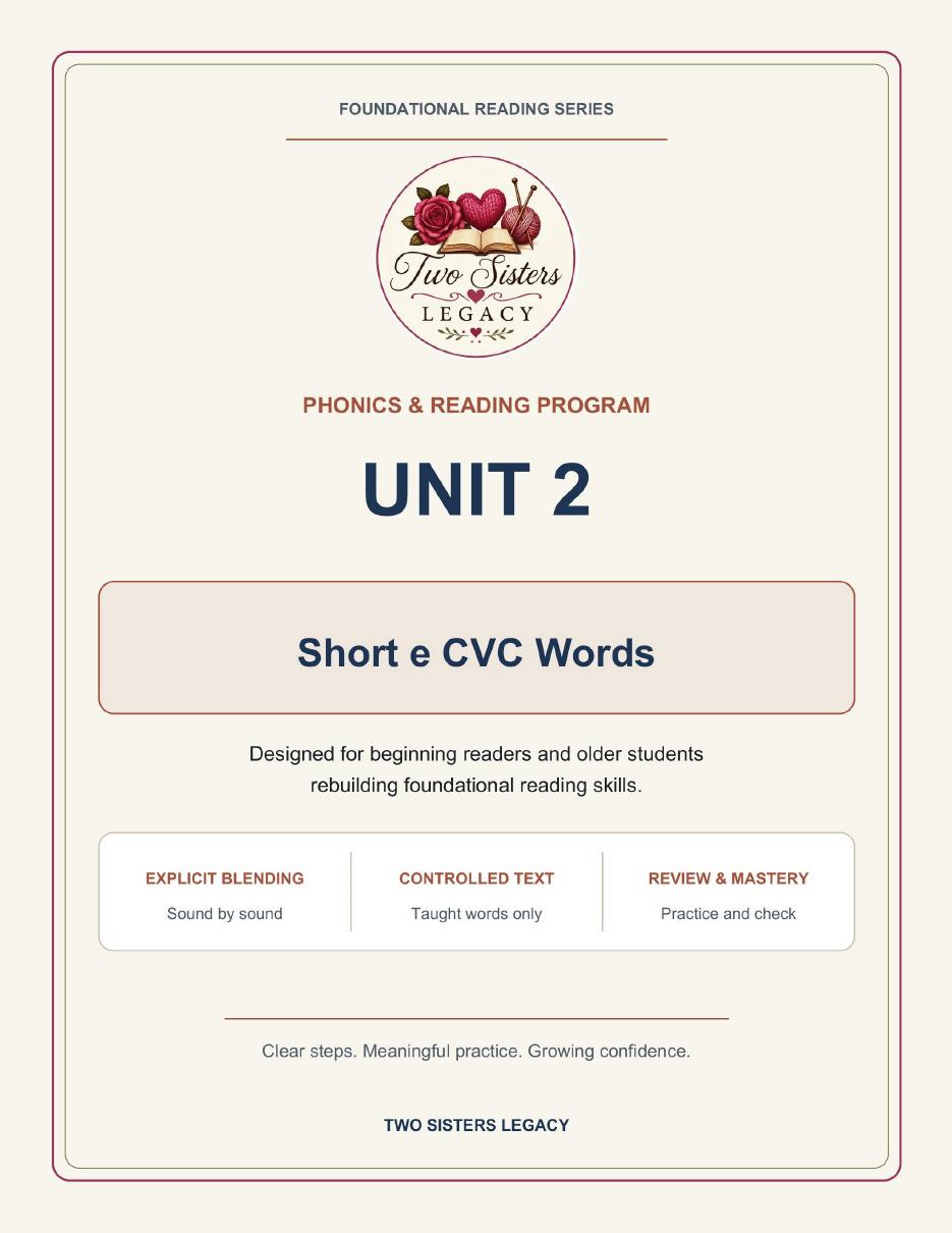 Reading Program Unit 2: Short e CVC Words cover