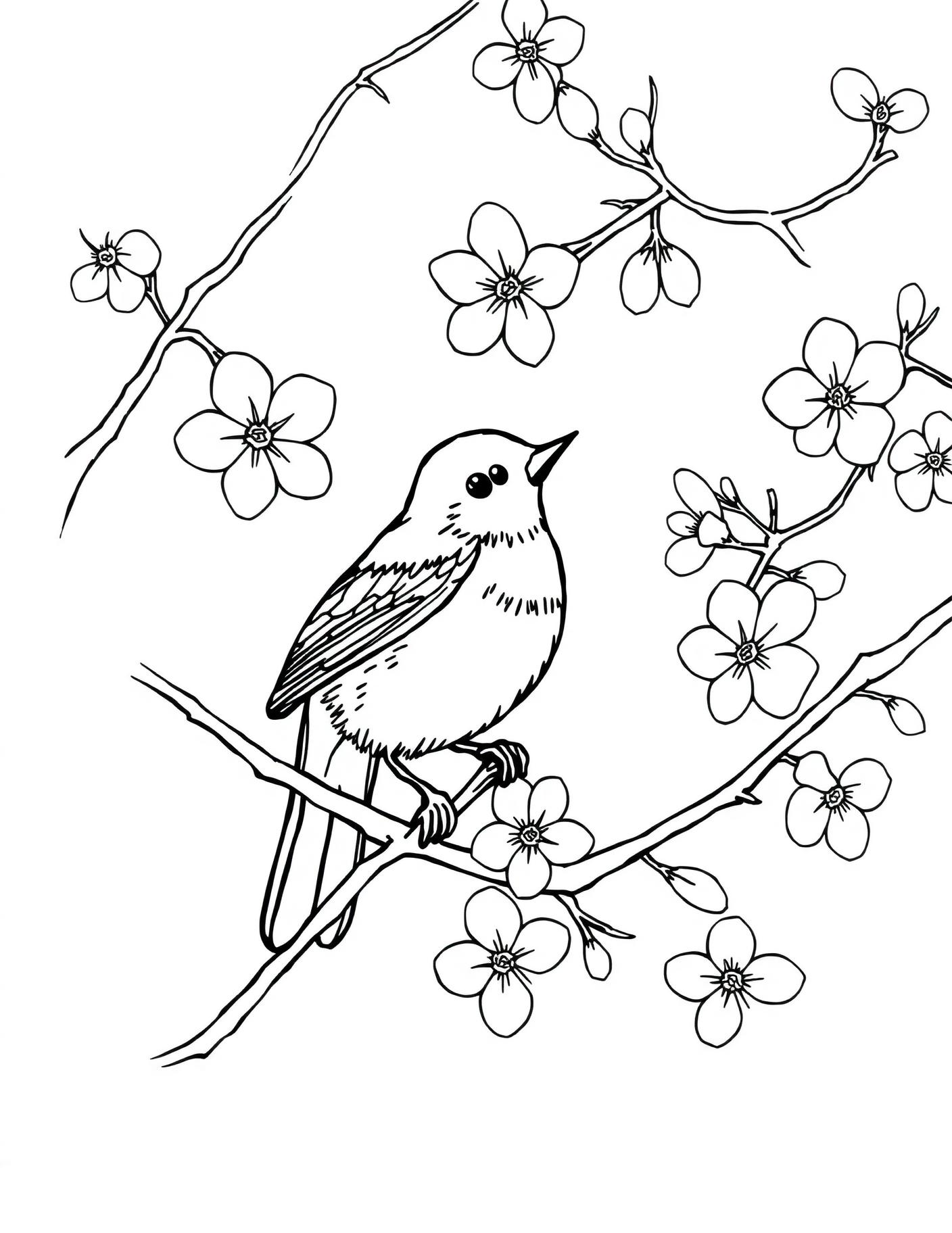 Bluebird and Blossoms Coloring Page cover