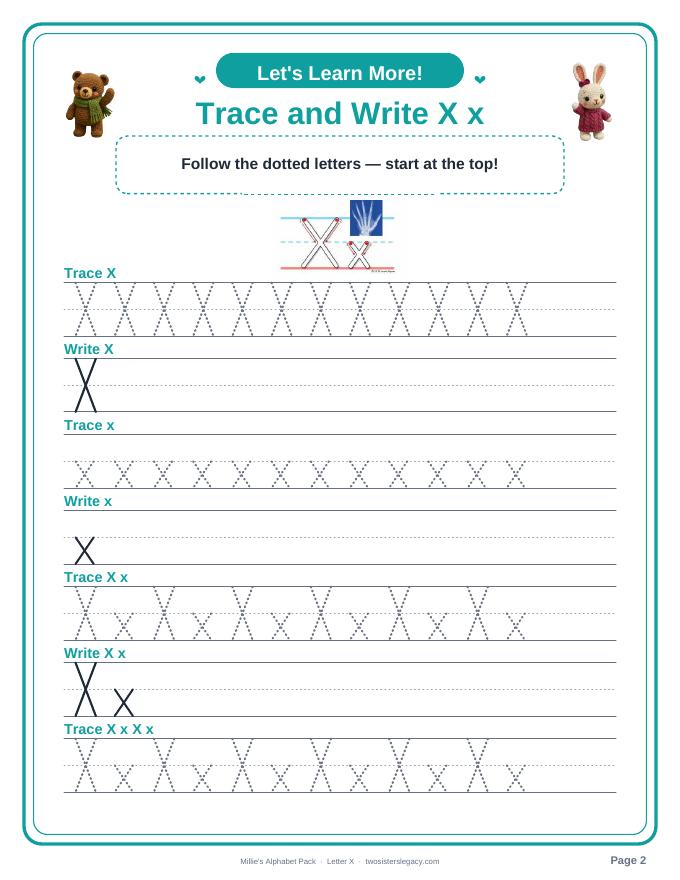 Letter X pack sample page 2