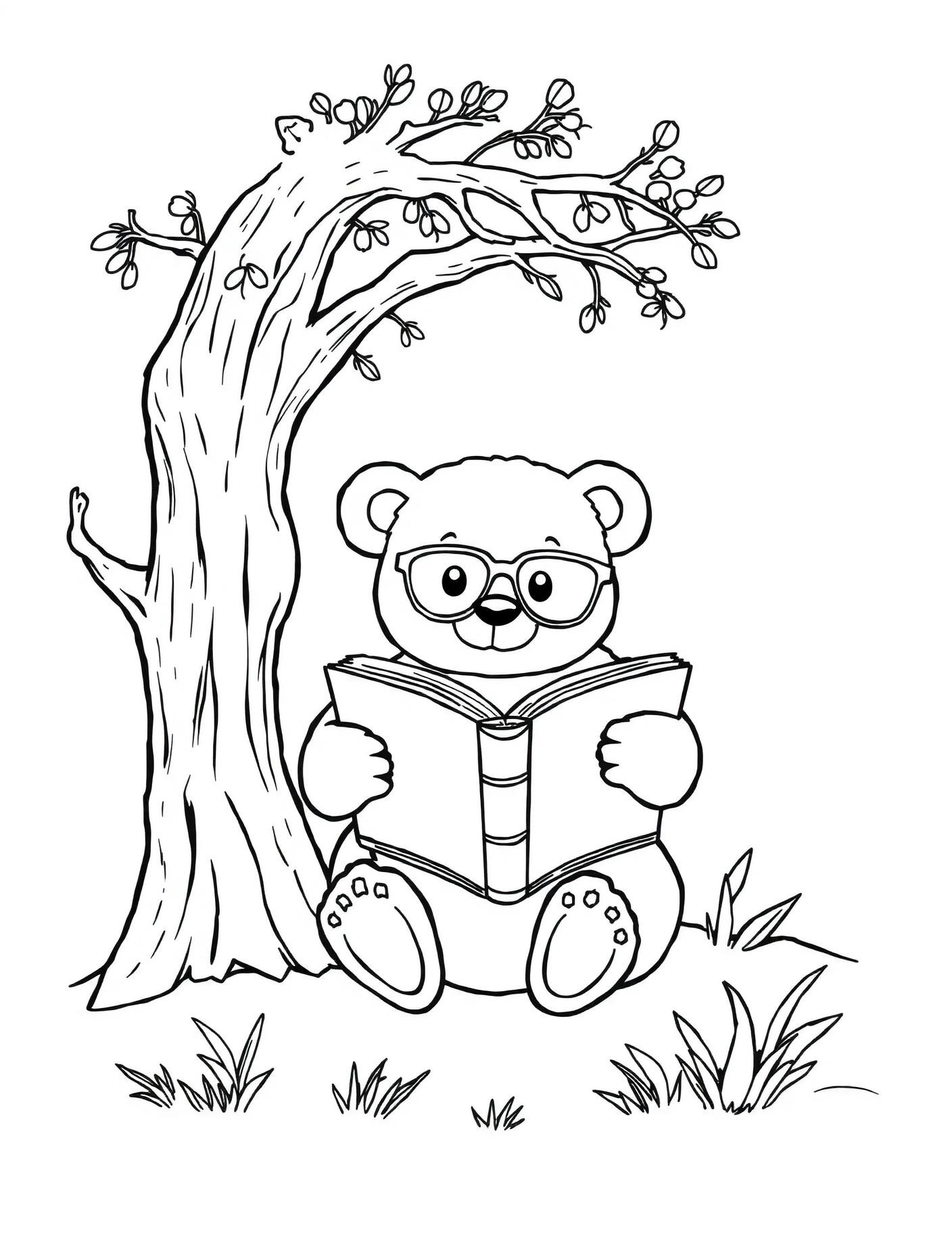 Bear Reading Under a Tree Coloring Page cover