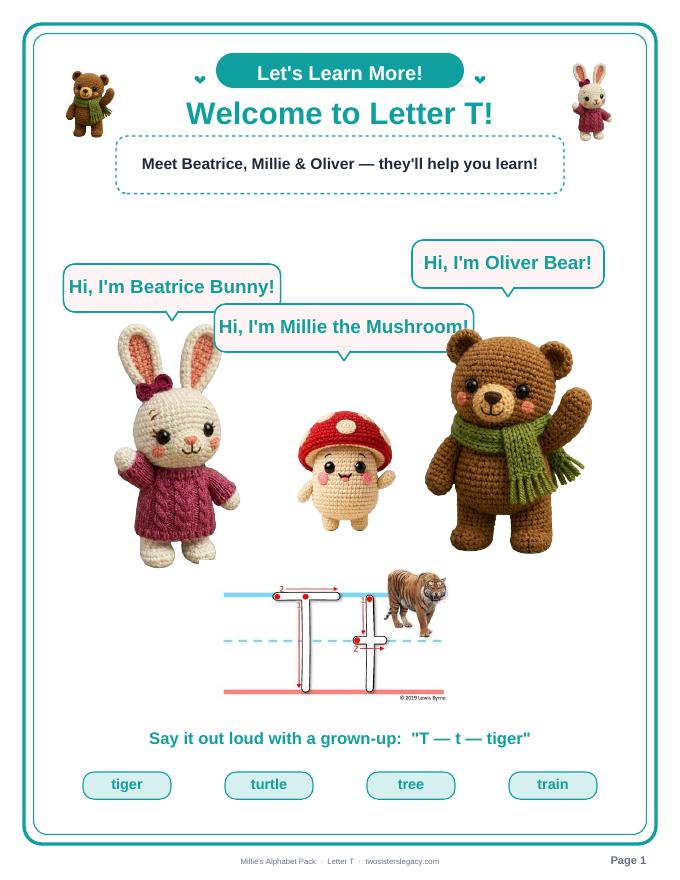 Letter T pack sample page 1
