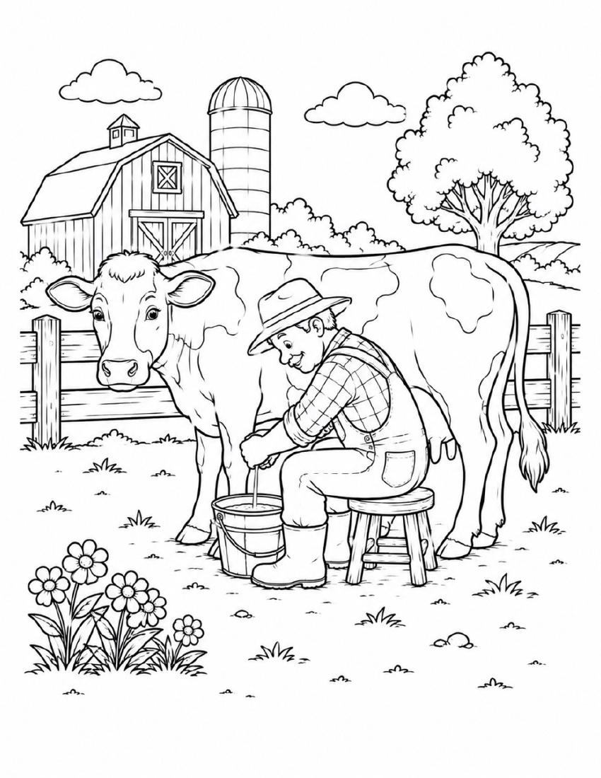 Farm Coloring Page 20 — Milking the Cow cover