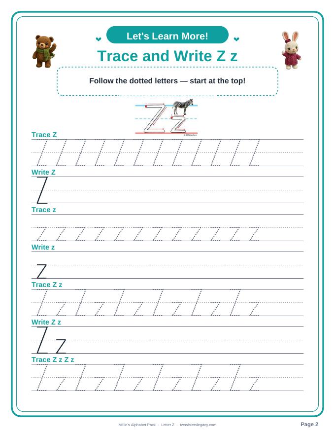 Letter Z pack sample page 2