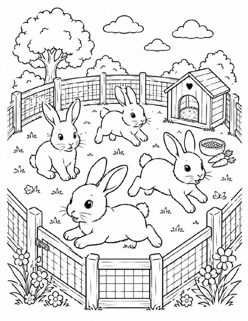 Farm Coloring Page 44 — Bunnies by the Hutch cover