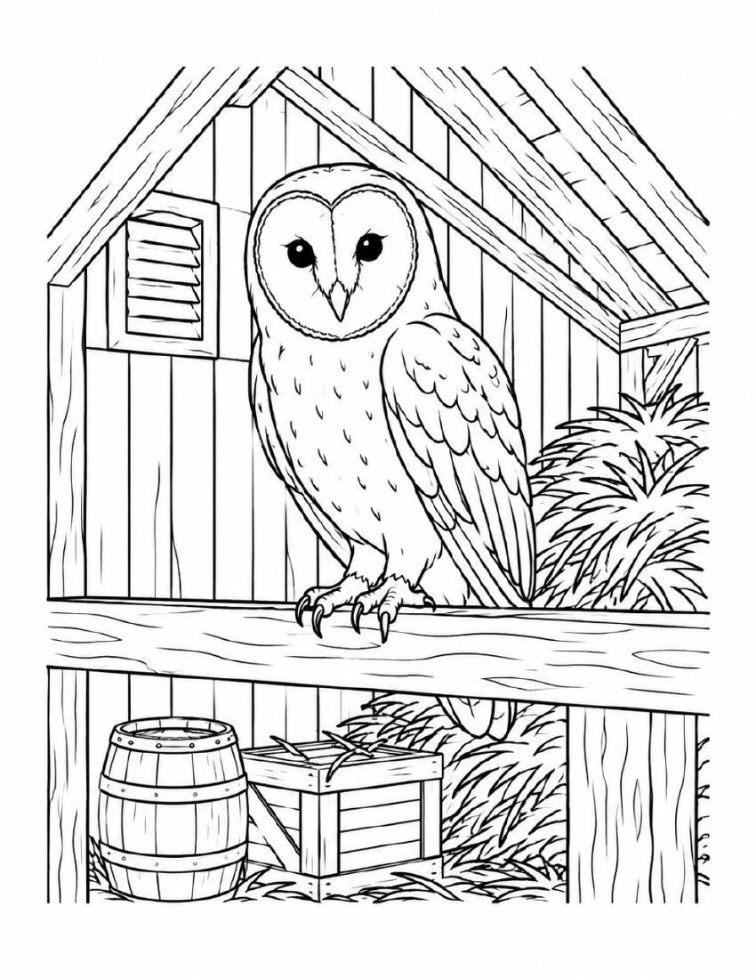 Farm Coloring Page 09 — Barn Owl in the Loft cover