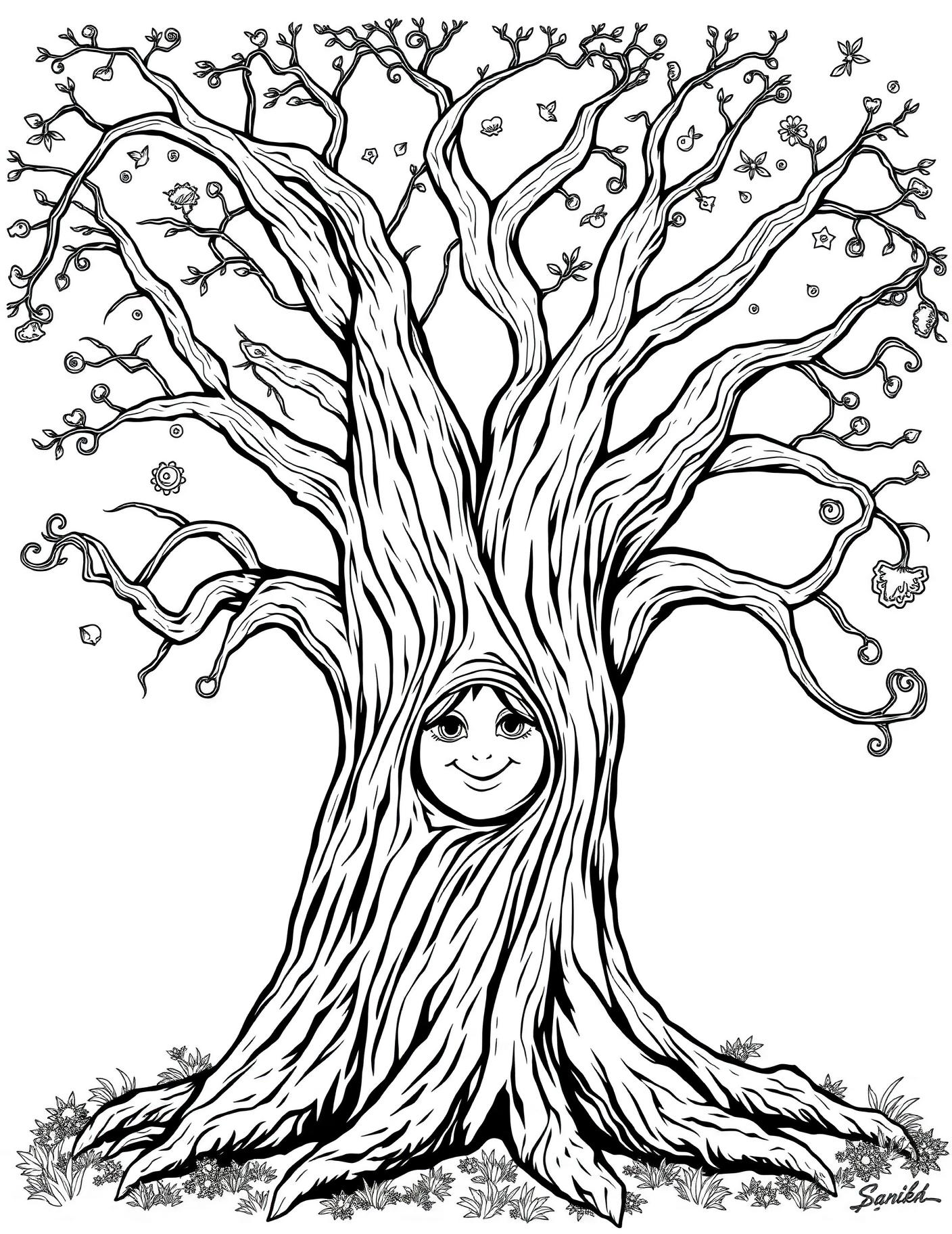 Ancient Oak Face Coloring Page cover