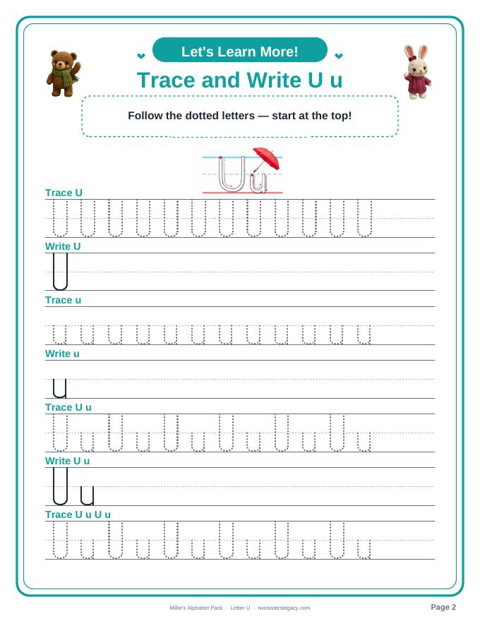 Letter U pack sample page 2