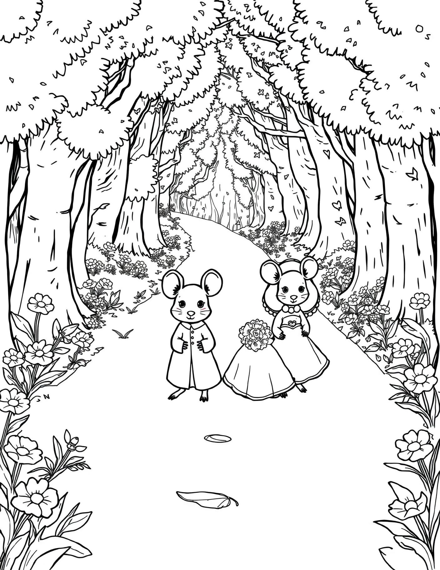 Mouse Wedding Procession Coloring Page cover