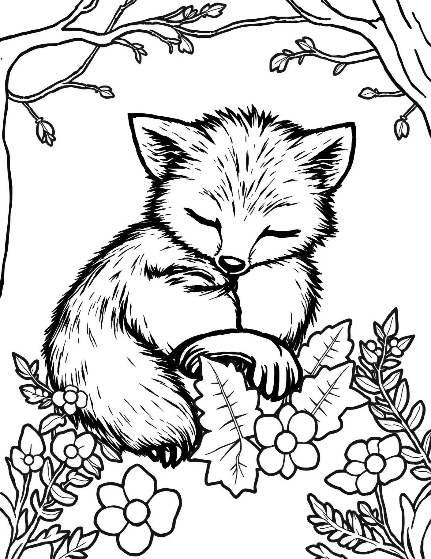 Sleeping Fox Cub Coloring Page cover