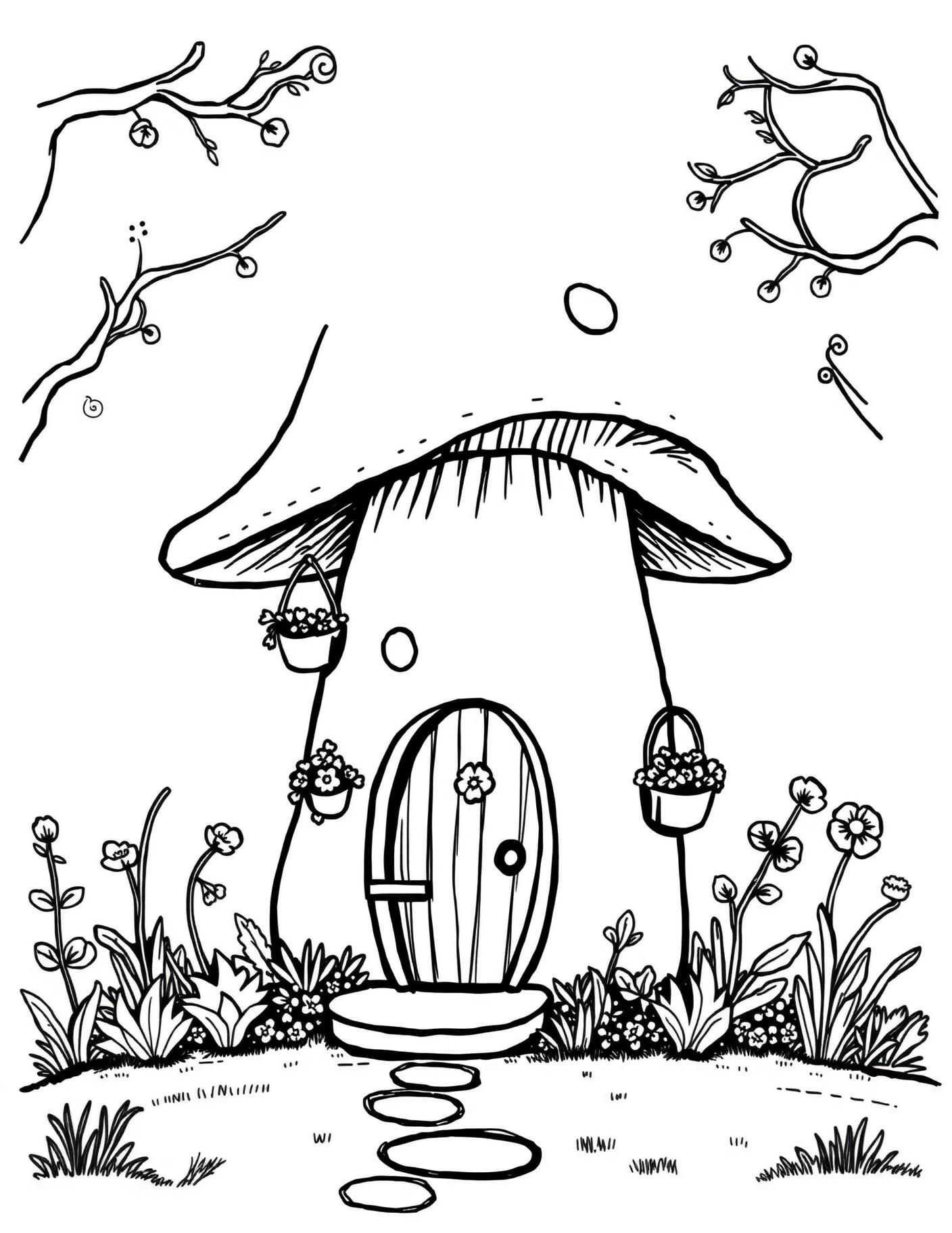 Mushroom Cottage Coloring Page cover