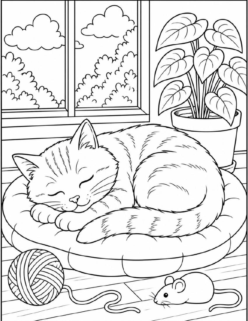 Farm Coloring Page 50 — Farm Cat's Cozy Nap cover