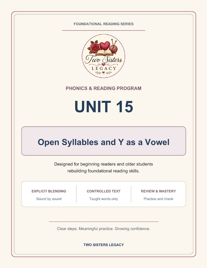 Reading Program Unit 15: Open Syllables & Y as a Vowel cover