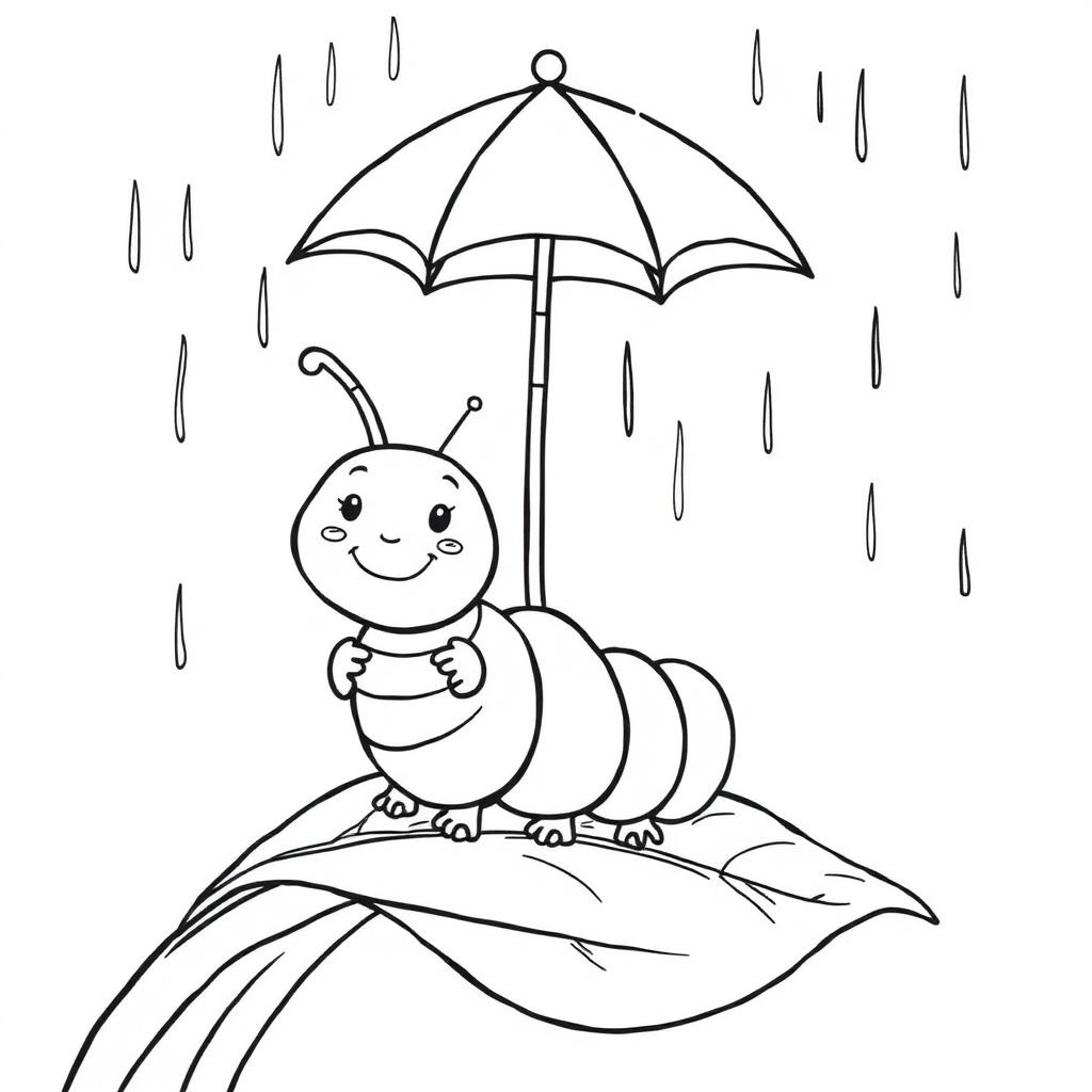 Caterpillar with Umbrella Coloring Page cover